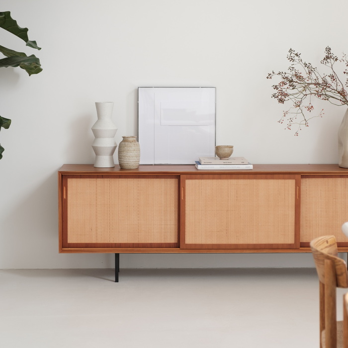 Rotan dressoir met bohemian toets - Teak/Naturel Riet - 220cm - Oskar