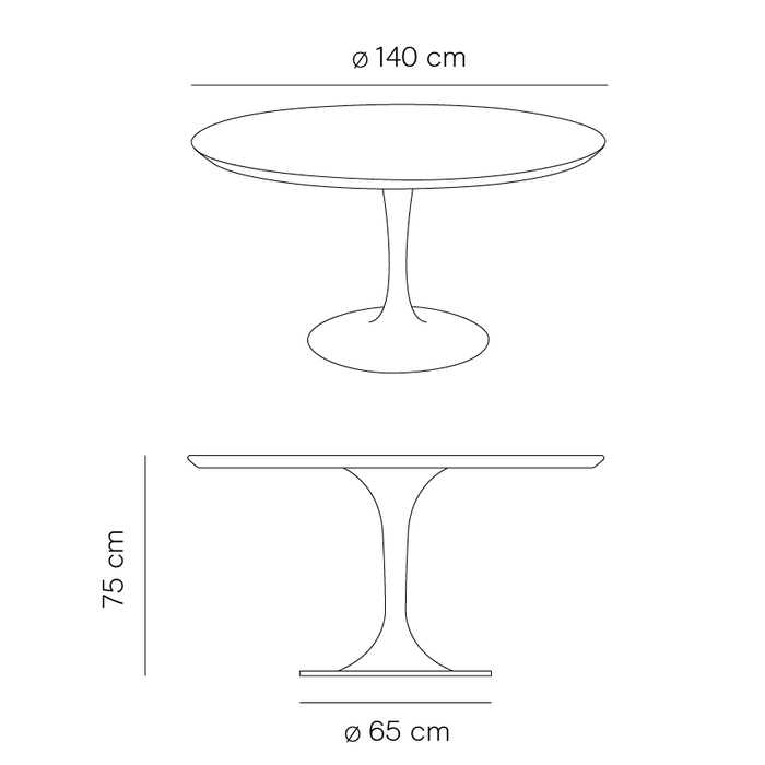 Ronde Eettafel Camille – Tulip Vorm – MicroSkin Cloudy Latte – 140 cm