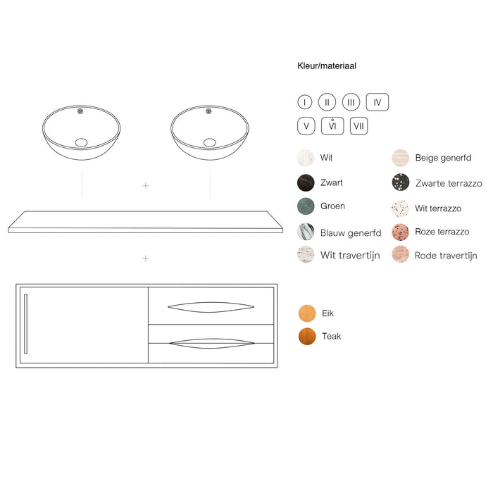 Retro bathroom furniture Bill Teak - White Marble - Washbasin with tap hole