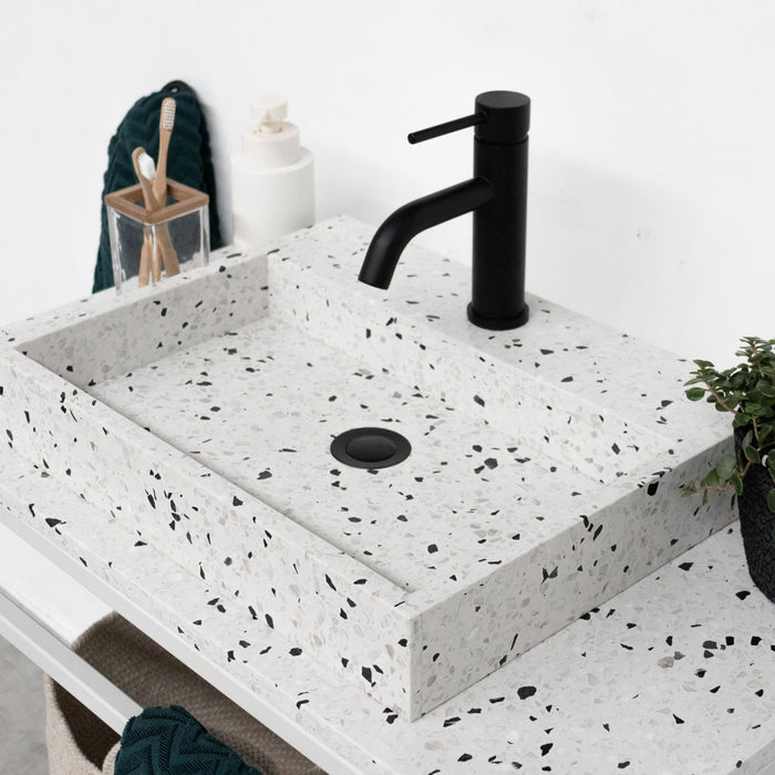 Wastafel George met Kraangat in Wit Terrazzo alt