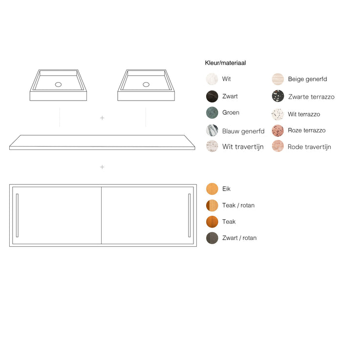 Badkamermeubel - Beige Marmer - Wastafel George Veneer - Eik (150 cm) - Nestor