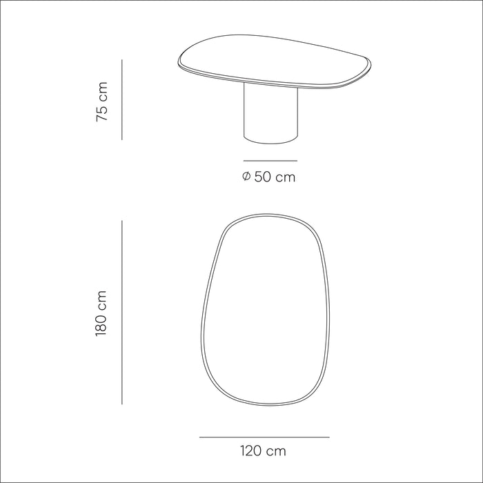 Technische tekening van Geelong eettafel in 180 cm.ALT