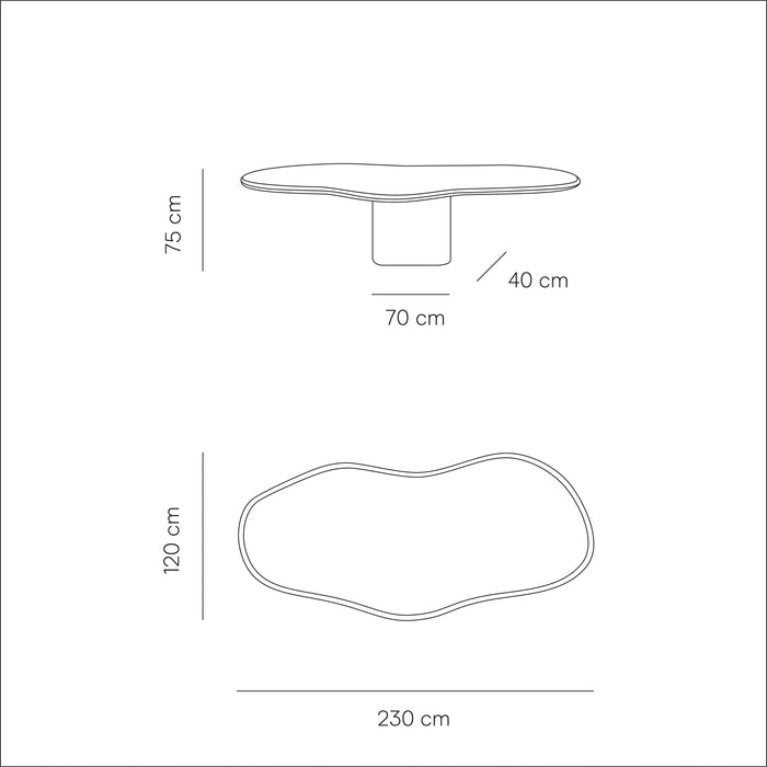 Technische tekening eettafel limoges in 230cm.