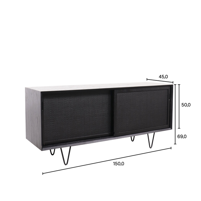 Zwart rotan dressoir met Riet - Oskar - 150cm