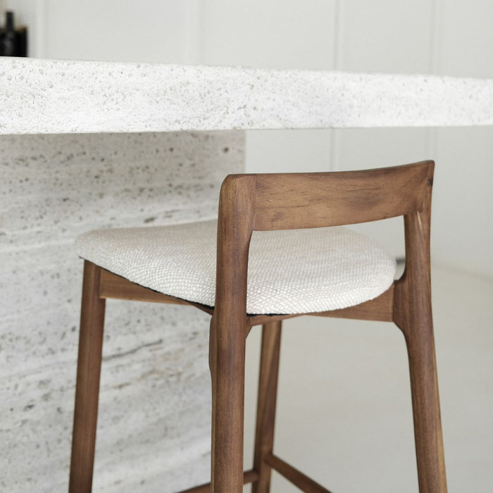 Barkruk Charmes - Acacia walnoot - Stoffen zitting - Sandstone spotted Weave - 75 cm zithoogte