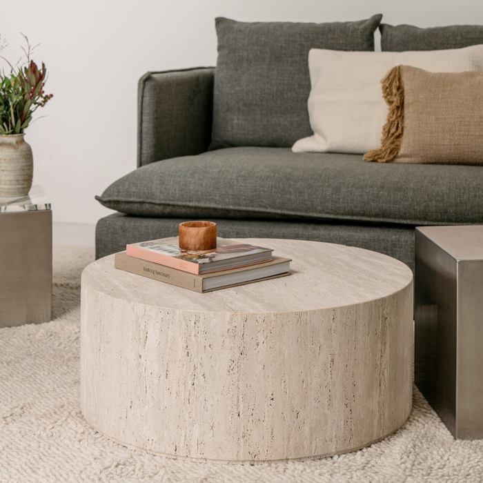 Grote ronde salontafel in travertijn