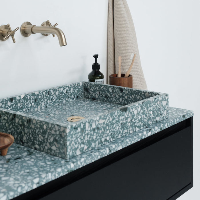 Ann badkamerkast kort - Zwart eik - Groen terrazzo - 150x25 cm