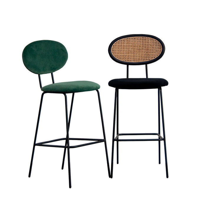 Retro Barkruk in Groen Stof Furnified