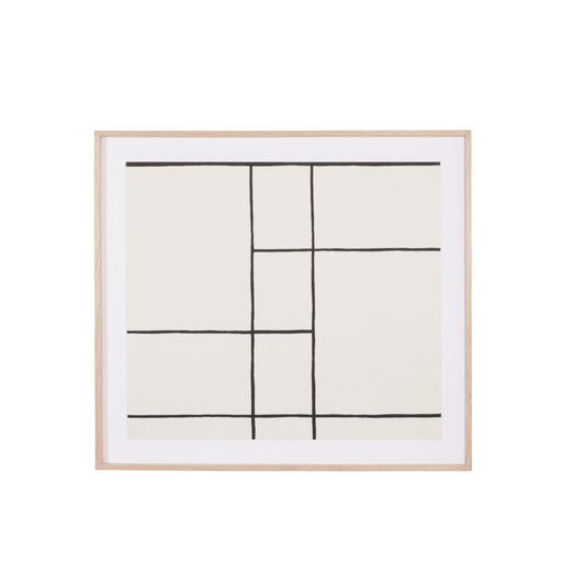 Kunstwerk Zwart Raster 90x100cm Eiken Frame