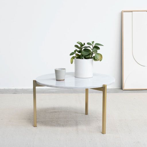 Marmeren Salontafel Leonard Wit Marmer dia58cm goud