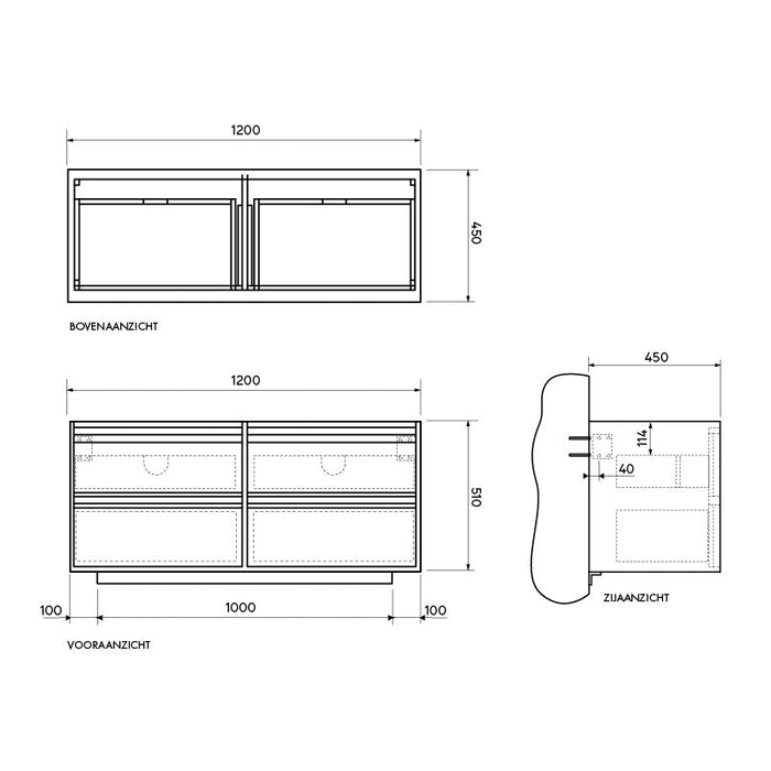 Badkamermeubel Fien - Wit Marmer - Houten bovenplaat -  120 cm