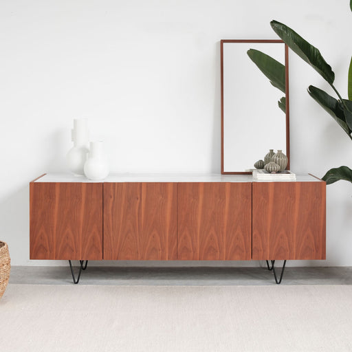 Dressoir in walnoot met wit marmeren blad