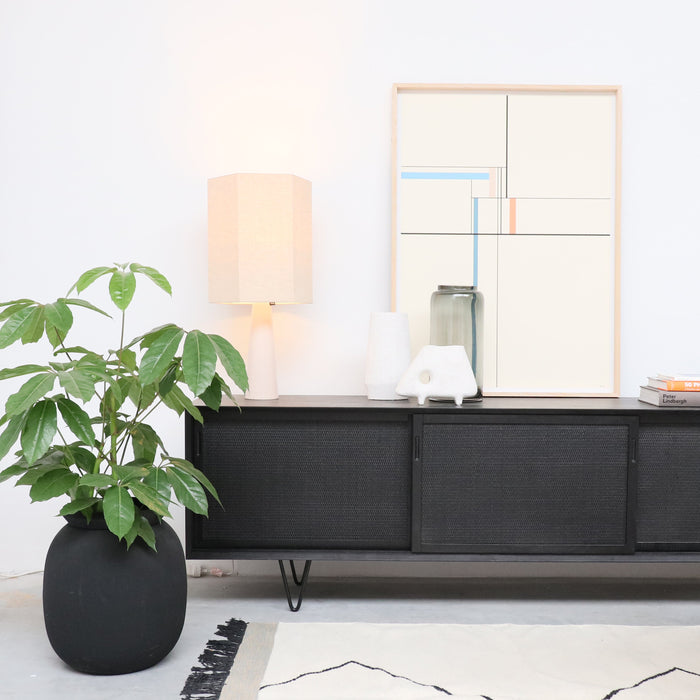 Rotan zwarte Dressoir met Riet deuren - Oskar - 220 cm
