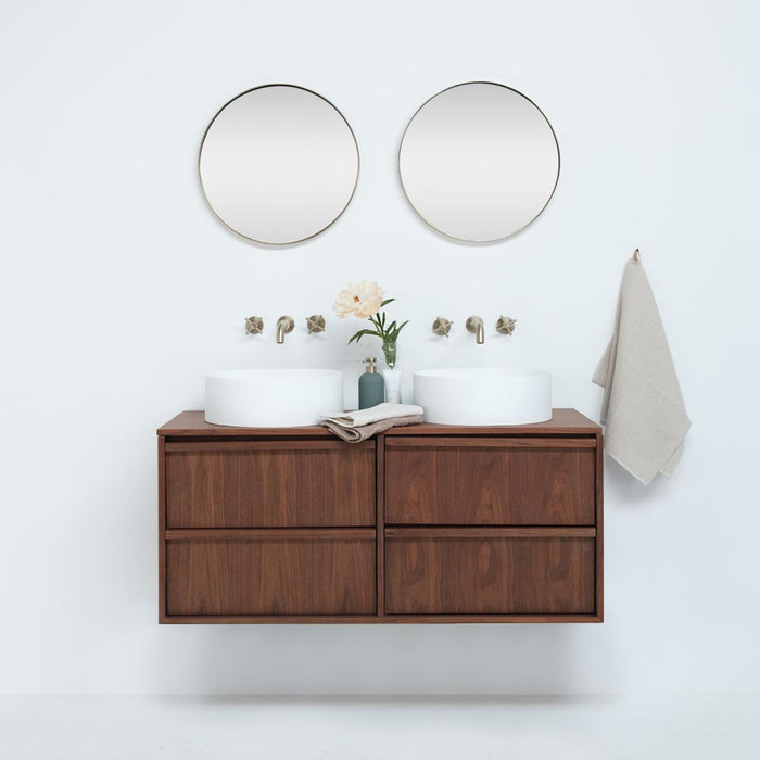 Walnoten badkamermeubel Fien - 120 cm - Sims solid surface waskommen